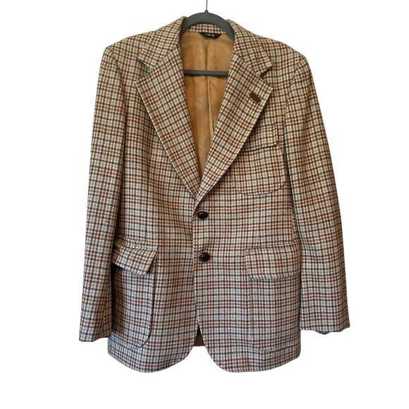 DAKS London Wool Men’s Blazer Elbow Patch Vintage Sport Coat Houndstooth Med 42R - Picture 1 of 9